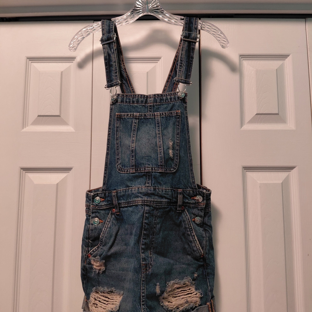 H&M Distressed Blue Denim Overalls